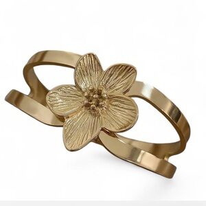 Stainless Steel 18kt Gold plated flower cuff bracelet waterproof